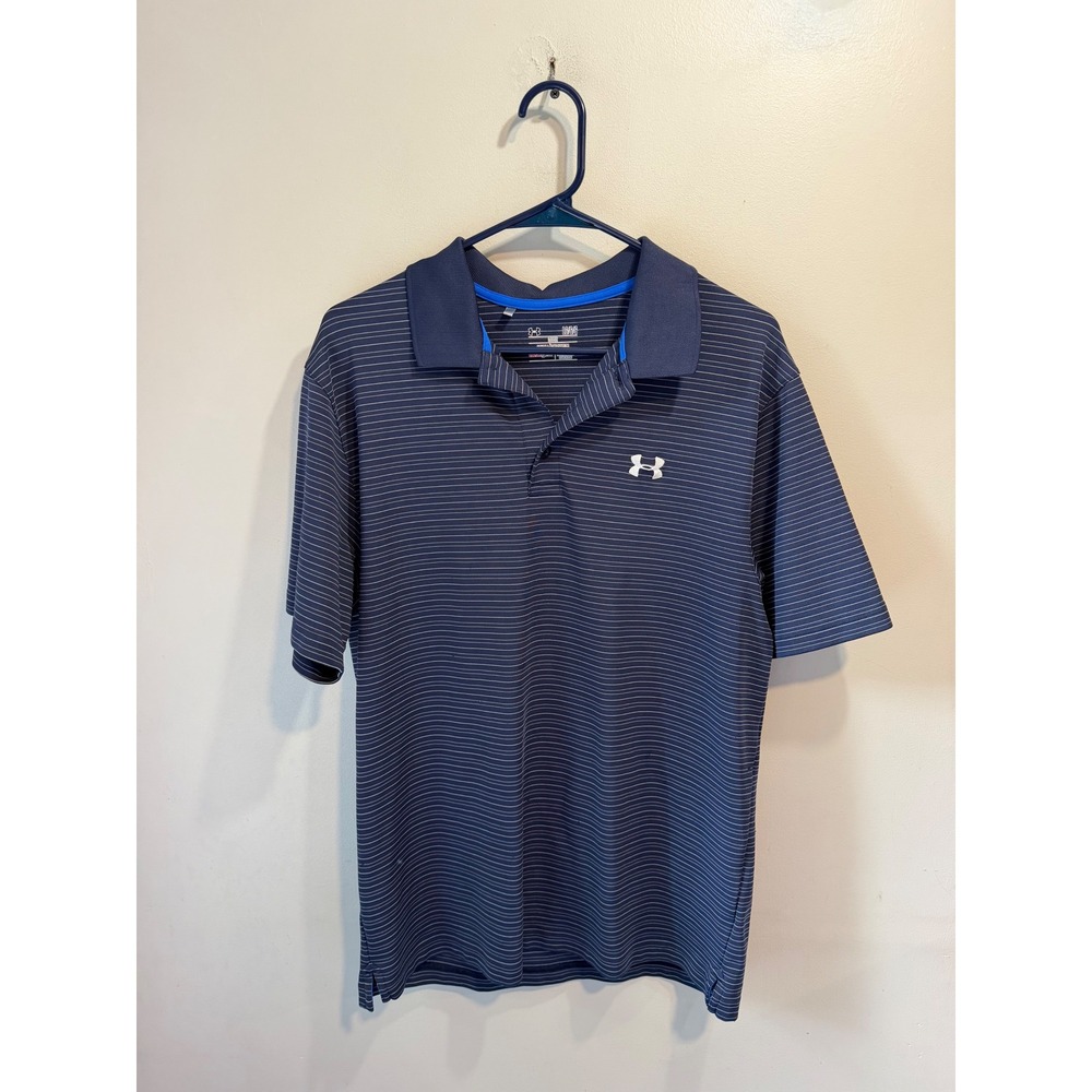 Under Armour HeatGear Mens‎ Loose Fit Striped Polo Shirt Navy Blue Large